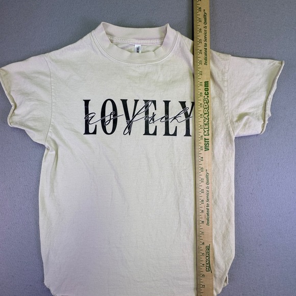 Pebby Forevee Shirt Women's Small Lovely As F!%* Graphic Cream Raw Hem Funny - Picture 3 of 8